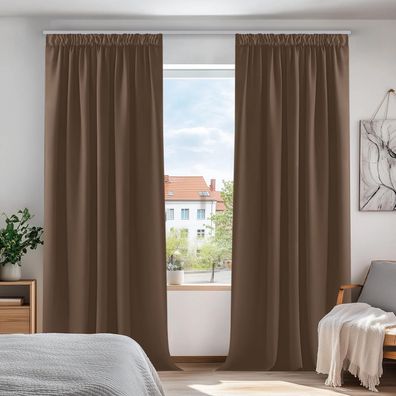 Deconovo Blickdichte Thermogardinen mit Kräuselband, 175x140cm, Braun, 2er Set