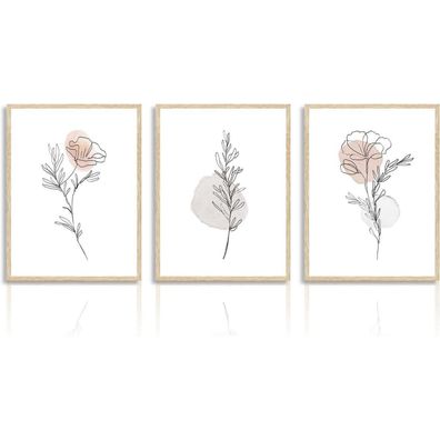 Dazzlewall Aquarell Botanische Leinwandbilder Abstrakt Minimalistische Blumen