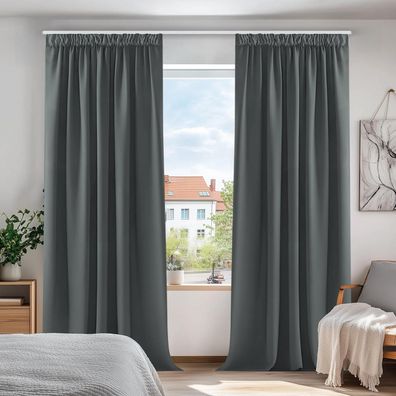 Deconovo Blickdichte Gardine mit Kräuselband, Verdunkelung, 2er Set