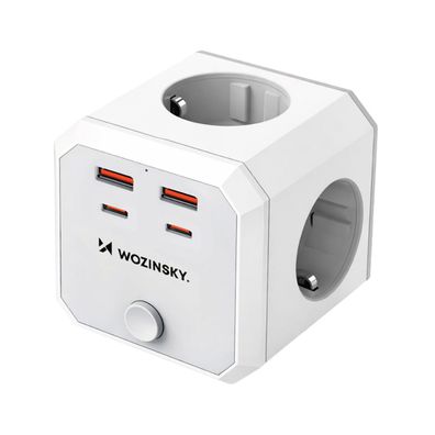 Wozinsky WKZ-4B Power Cube 4 Steckdosen 2x USB-C 2x USB-A 20W Weiß