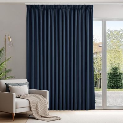 Deconovo Blickdichte Thermogardine mit Kräuselband, 245x280 cm, Dunkelblau, 1