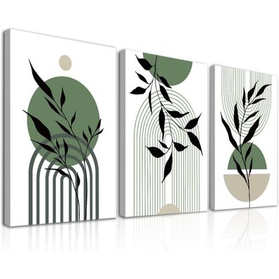 Dazzlewall 3x Gerahmte Salbei Grün Boho Wand Kunst, Abstrakte Geometrische