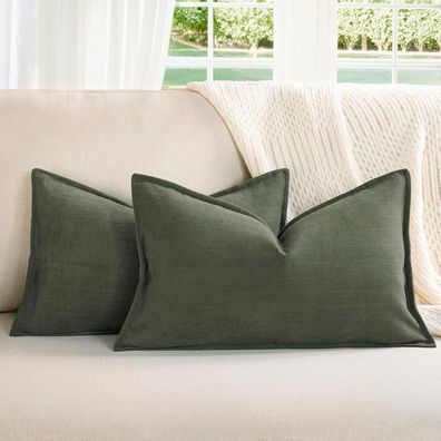 ZWJD Armeegrün Kissenbezug 30x50 cm, 2er Set Chenille Sofakissen mit elegantem