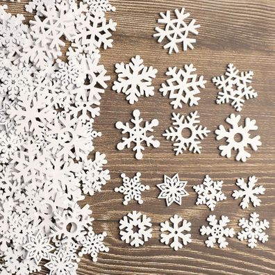 ToBeIT 150er Mini Schneeflocken Holzdeko Streuteile für DIY Basteln Weihnachten
