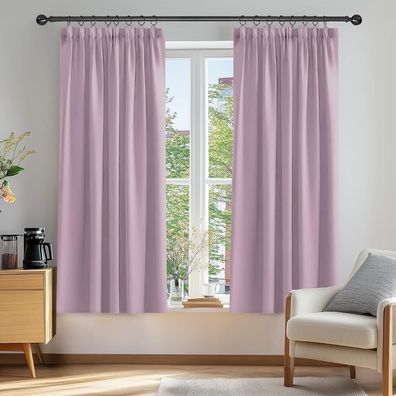 Deconovo Verdunkelungsvorhang Kräuselband 138x117cm Hellpink 2er Set Kälteschutz