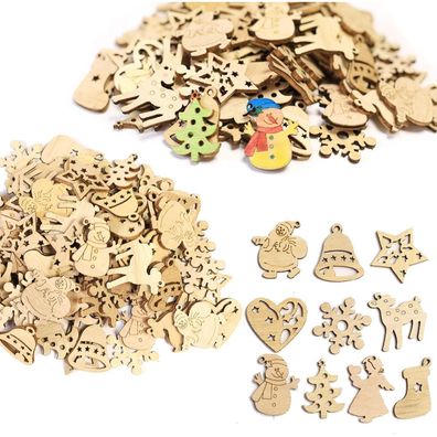 ToBeIT 200er Mini Holz Deko Schneeflocken Weihnachtsmann Holzscheiben Streudeko