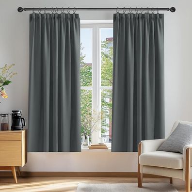 Deconovo Verdunkelungsvorhänge 2er Set 138x168cm Dunkelgrau Blickdicht