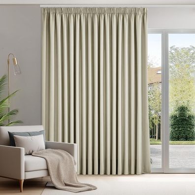 Deconovo Blickdichte Thermogardine mit Kräuselband, 175x280 cm, Beige, 1 Stück