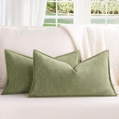ZWJD Salbei Grün Kissenbezug 40x60 cm, 2er Set, Chenille Sofakissen Hüllen