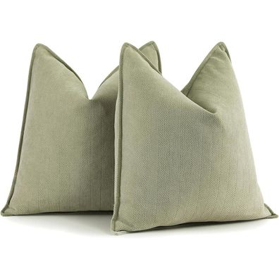 ZWJD Salbei Grün Kissenbezug 40x40 cm, 2er Set Chenille Kissenhüllen für