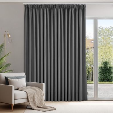 Deconovo Blickdichte Thermogardine mit Kräuselband, 175x280 cm, Dunkelgrau, 1