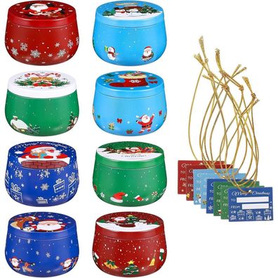 Cabilock 8 Stück Weihnachts-Keksdosen Set aus Metall mit Deckel, kleine runde
