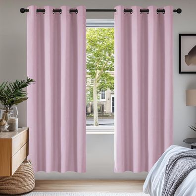 Deconovo Verdunkelungsvorhang Gardine 2er Set, Hellpink, 175x140cm (HxB) Ösen
