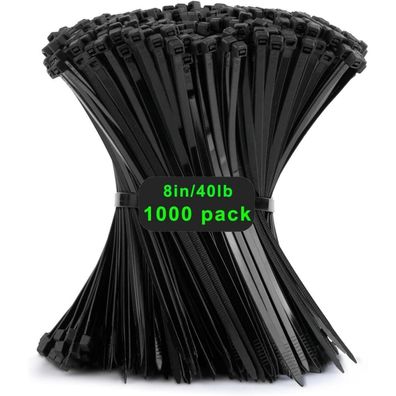 Viuxule 1000x Kabelbinder Schwarz 200mm x 3,6mm - UV-Beständig, Langlebig, 18kg