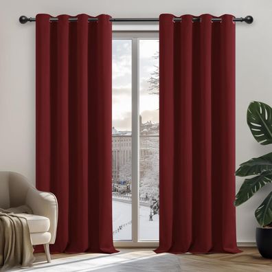 Deconovo Blickdichter Ösenvorhang für Wohnzimmer, 2er Set, 260x140 cm, Rot