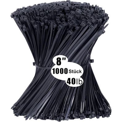 Yaluzibi 1000 Stück Kabelbinder Schwarz, 200 mm x 3,6 mm, UV-beständig, 18kg