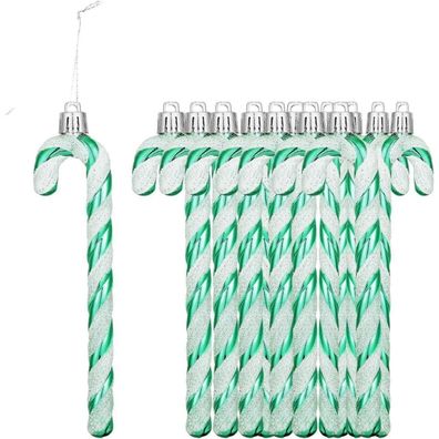 Herzwild Glitzernde Zuckerstange Weihnachtsbaumschmuck, 12 Stück (Grün)
