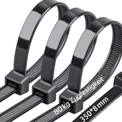 Caiery 100 Stück Große lange Kabelbinder 350 mm x 8 mm, UV-Beständig, Schwarz
