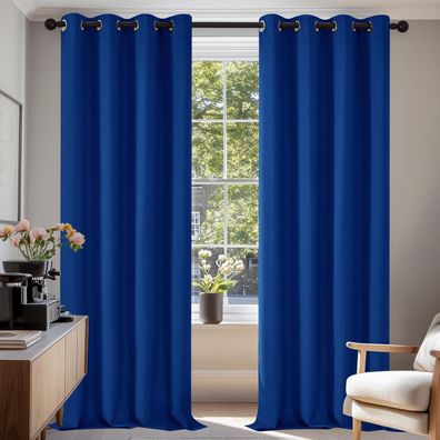 Deconovo Verdunkelungsgardine mit Ösen, 280x140 cm, Königsblau, 2er Set