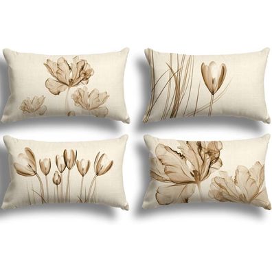 ZWJD 4er Set Blumen Kissenbezüge 30x50 cm, Leinen-Mischgewebe, Outdoor & Indoor