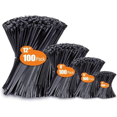 WLEAD 400 Stück Kabelbinder Schwarz Set, 100/150/200/300 mm, 18kg