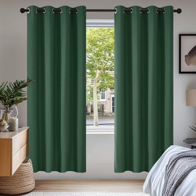 Deconovo Verdunkelungsvorhänge 2er Set, 175x140 cm, Waldgrün, Blickdicht