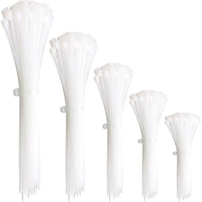 Oksdown 300 Stück Kabelbinder Set 100-300mm Weiß Nylon UV Beständig