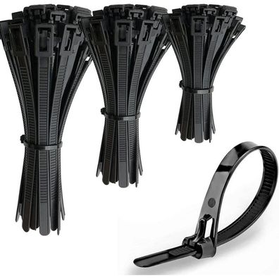 Oksdown 150 Stück UV-beständige, wiederverschließbare Kabelbinder Schwarz