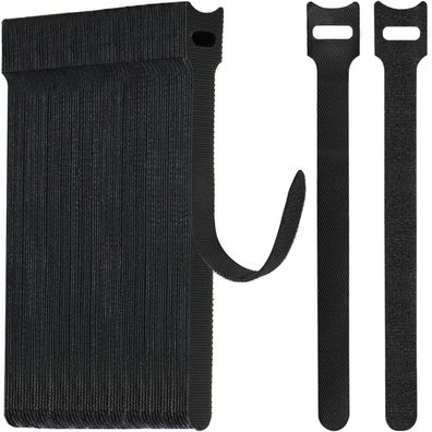 Wszjinb 70 Stück Klett Kabelbinder 15cm Schwarz - Wiederverschließbar