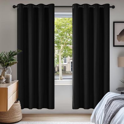 Deconovo Ösen-Vorhang Thermogardine Kälteschutz 175x140 cm Schwarz, 2er Set