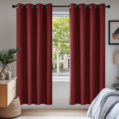 Deconovo Verdunkelungsvorhänge 2er Set 175x140 cm Rot Ösen Gardinen Wohnzimmer