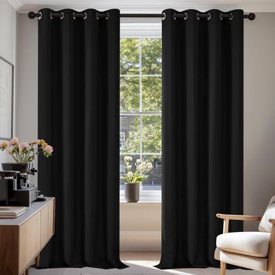 Deconovo Verdunkelungsgardinen 220x140 cm, Schwarz, 2er Set - Blickdicht