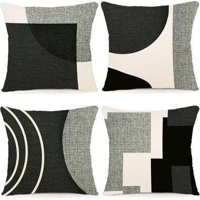 ZWJD 4er Set Kissenbezüge 45x45 cm, Outdoor Dekokissen aus Leinen-Mischgewebe