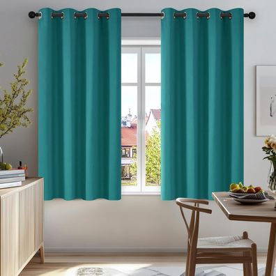 Deconovo Verdunkelungsvorhänge Türkis, 2er Set, 138x117cm (HxB), Kälteschutz