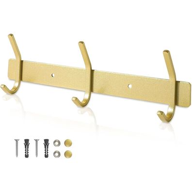 Qiannhee Hakenleiste Gold 30CM - Rostfreier Edelstahl Kleiderhaken mit 3 Haken