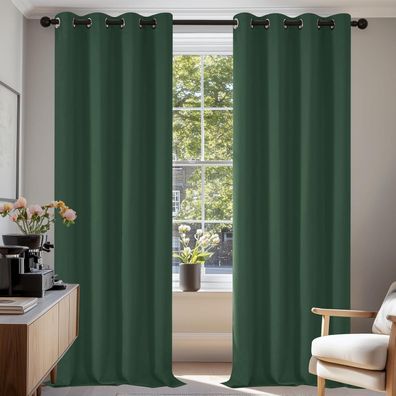Deconovo Thermovorhänge Blickdicht 2er Set 290x140 cm Waldgrün - Hitzeschutz