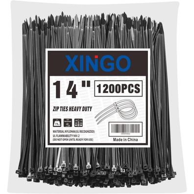 XINGO 1200x Kabelbinder Schwarz 350mm x 5.8mm, 37kg Zugfestigkeit, UV-beständig