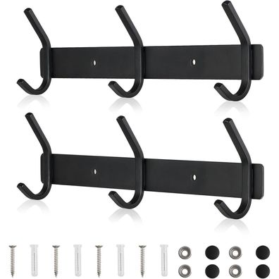 Qiannhee Hakenleiste Kleiderhaken Schwarz Matt 30CM Edelstahl mit 3 Haken, 2