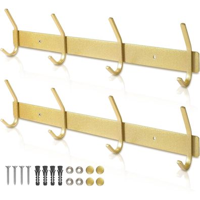 Qiannhee 2x Hakenleiste Kleiderhaken Golden Edelstahl Rostfrei 43CM Schwerlast