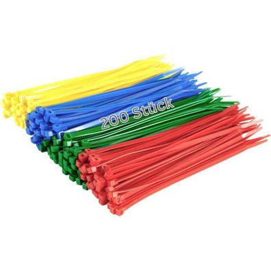 Gocableties Kabelbinder 200 mm x 4.8 mm, 200 Stück, Mehrfarbig (Rot, Grün