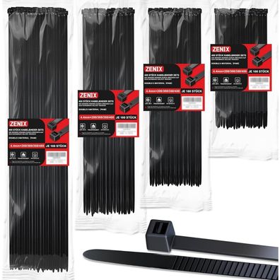 ZENIX Profi-Kabelbinder Set 400 Stück - 4 Größen (200-400mm), UV-beständig