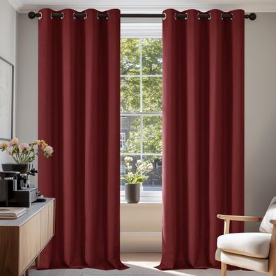 Deconovo Verdunkelungsvorhänge 2er Set, Kälteschutz, Wohnzimmer, Rot, 220x140 cm