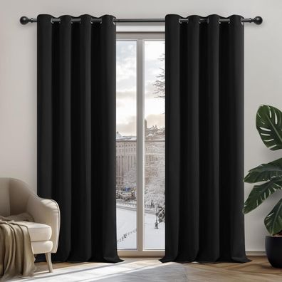 Deconovo Verdunkelungsvorhänge mit Ösen, Schwarz, 160x132 cm (2er Set)