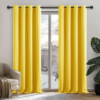 Deconovo Verdunkelungsvorhang Senfgelb, 175x140cm (2er Set), Kälteschutz