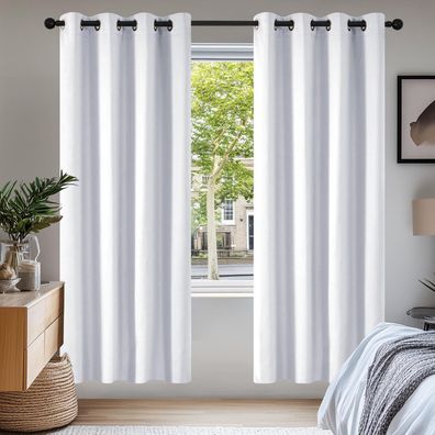 Deconovo Verdunkelungsgardine mit Ösen, 2er Set, 175x140 cm, Silber Grau