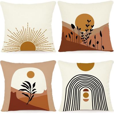 ZWJD 4er Set Kissenbezüge 45x45 cm, Outdoor Dekokissen aus Leinen-Mischgewebe