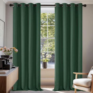 Deconovo Verdunkelungsvorhang Gardine 245x140 cm Waldgrün, 2er Set