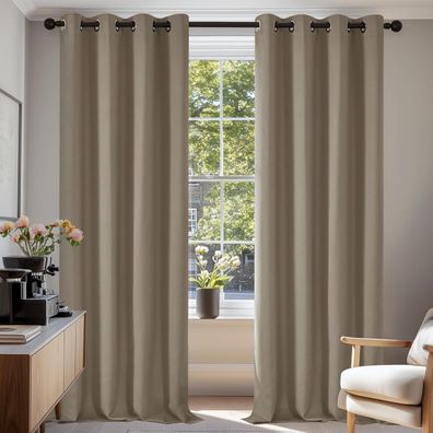 Deconovo Blickdichte Ösenvorhänge 240x135cm Taupe, 2er Set - Verdunkelung