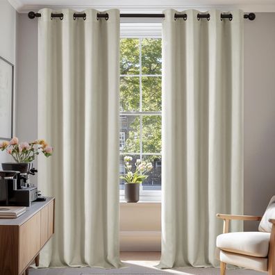 Deconovo Verdunkelungsgardine mit Kälteschutz, 2er Set, 214x132cm, Hellbeige
