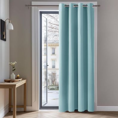 Deconovo Verdunkelungsvorhang Ösen Gardine 214x132 cm Himmelblau, 1 Stück